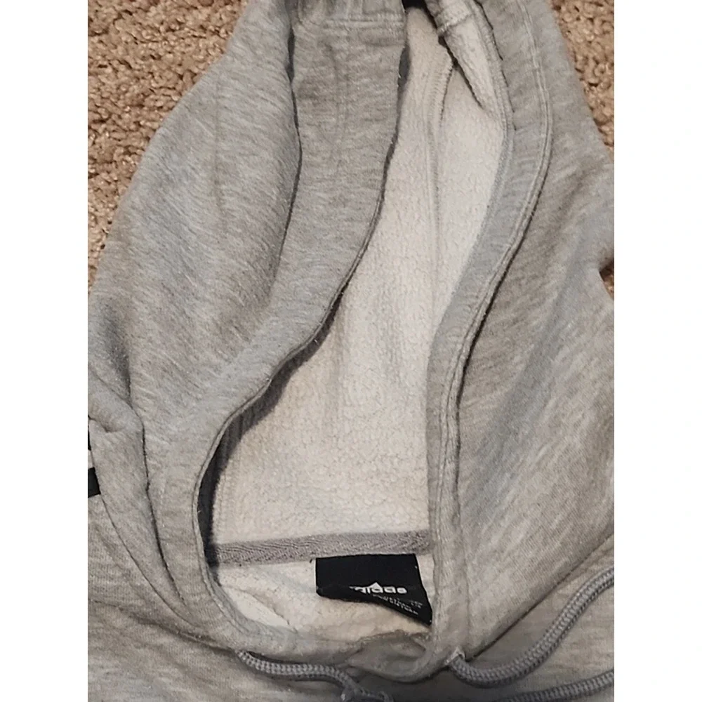 Vintage Adidas‎ Men's Large Hoodie Pullover Gray Striped Sleeves - Excellent